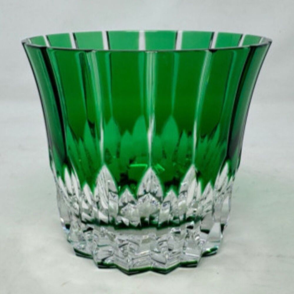 Ajka Crystal Castille Green Old Fashioned Glass Cut to Clear Vintage Cut Crystal